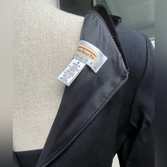 Talbots Vintage Black Wool Sheath Velvet Trim Back Zip V-Neck Size 4 Petite EUC - Picture 5 of 16